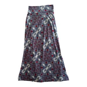 Charlotte Russe Maxi Skirt Women's Medium Blue Red White Paisley Stretch High Wa